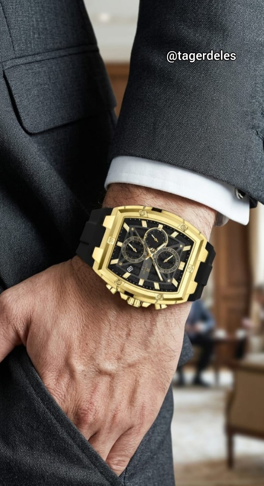 Luxury Gold Chronograph Men's Watch – Premium Silicone Strap | Waterproof Sport & Business Style